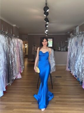 Dark Turquoise Satin Mermaid Evening Gown